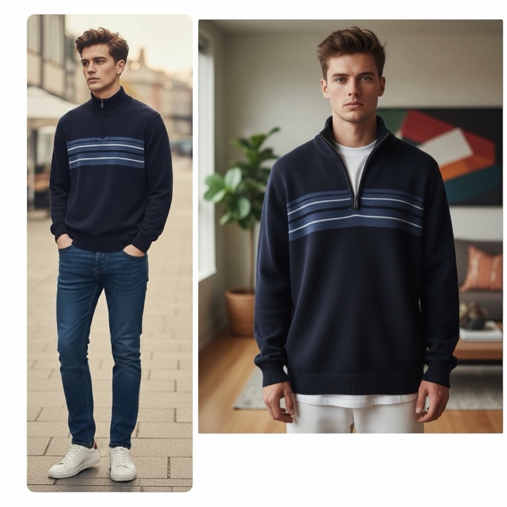 NWT Dockers Blue 1/4 Quarter Zip 100% Cotton Pullover Sweater Men’s Medium